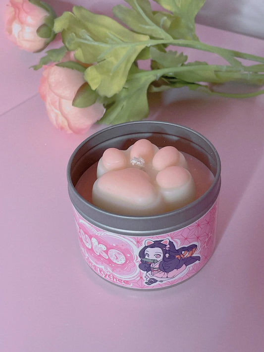 Nezuko Kitten Slayer Inspired Coconut Soy Wax Candle | Sakura Breathing Milky Paw Scents
