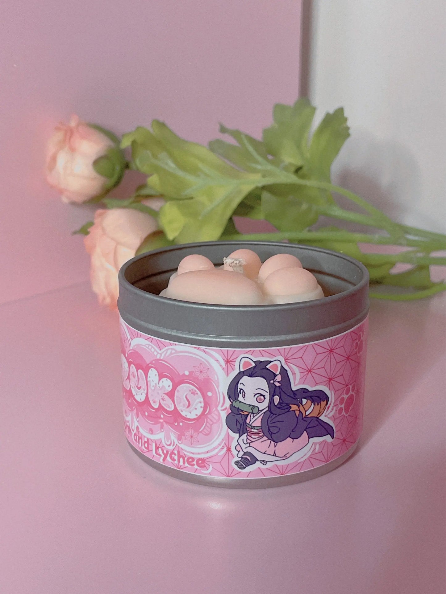 Nezuko Kitten Slayer Inspired Coconut Soy Wax Candle | Sakura Breathing Milky Paw Scents