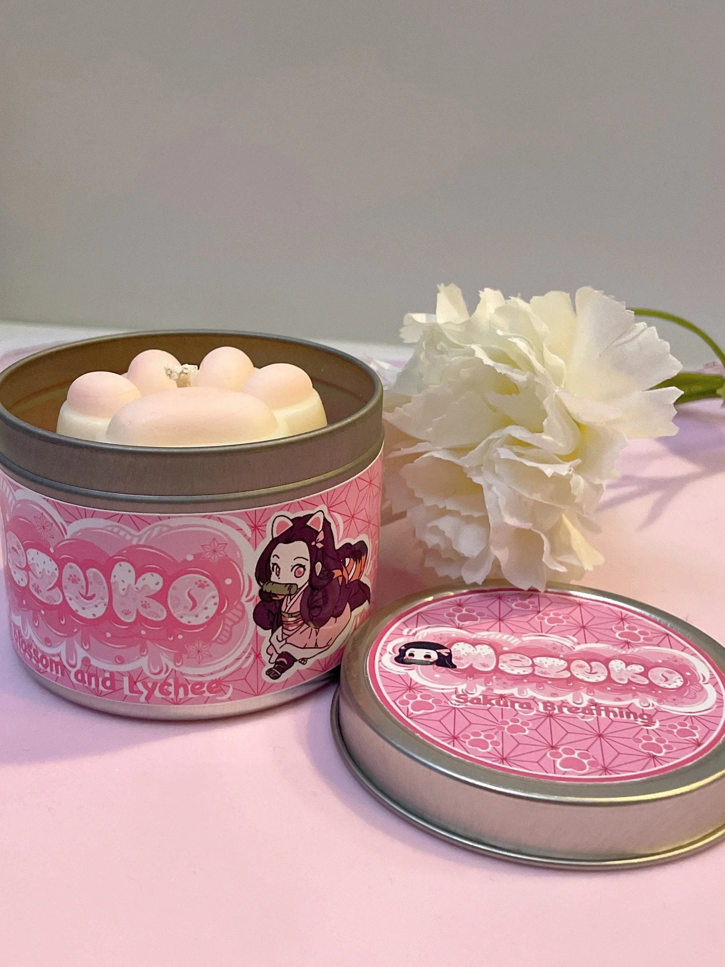 Nezuko Kitten Slayer Inspired Coconut Soy Wax Candle | Sakura Breathing Milky Paw Scents