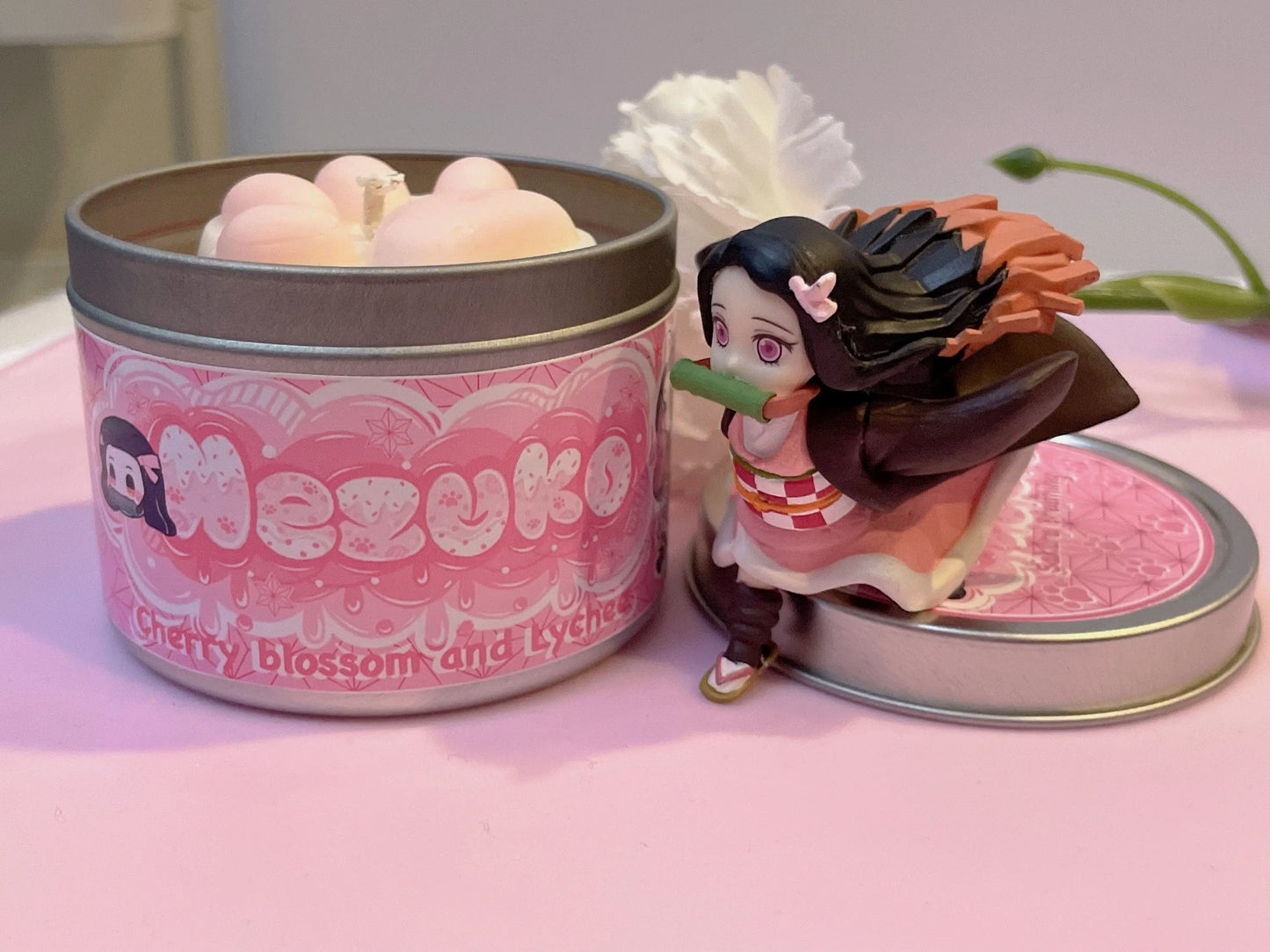 Nezuko Kitten Slayer Inspired Coconut Soy Wax Candle | Sakura Breathing Milky Paw Scents